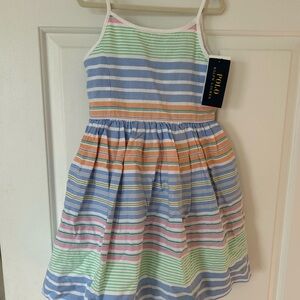 Polo Ralph Lauren Kids Pastel Striped Oxford Dress 100% cotton with a liner 5T.
